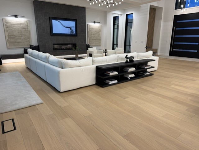 Living room with custom fireplace